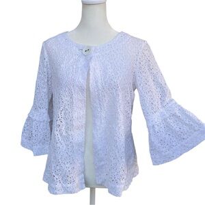 Vesti White Floral Lace One Button Bell Sleeves Cardigan